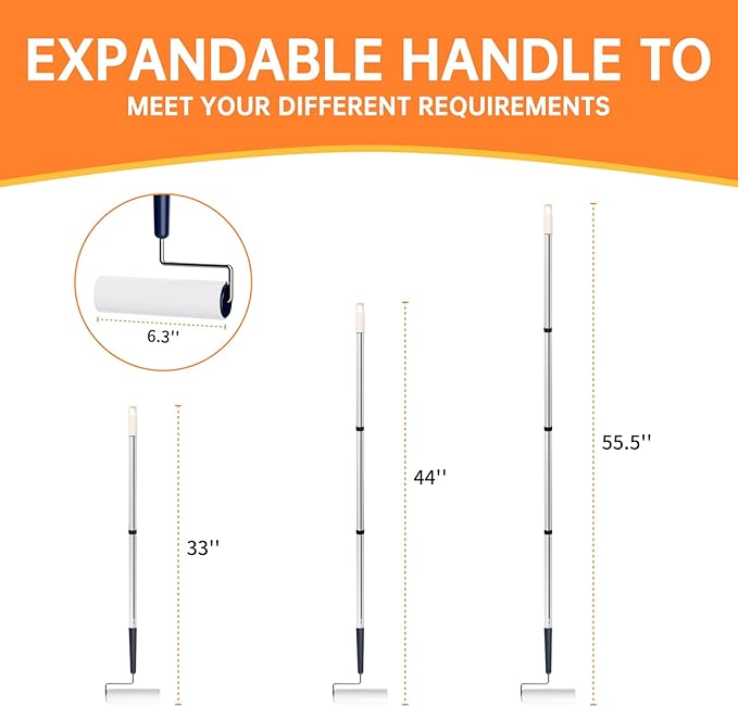 Lint Roller for Pet Hair Extra Sticky with 3 Extendable Handle, Large Surface 6.3'' Lint Remover Mop with 300 Sheets for Floor Clothes Furniture Dog Cat Hair