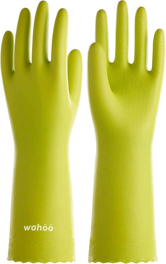 LANON wahoo Skin-Friendly Cleaning Gloves, Dishwashing Kitchen Gloves with Cotton Flocked Liner, Reusable, Non-Slip, Bud Tender, Large
