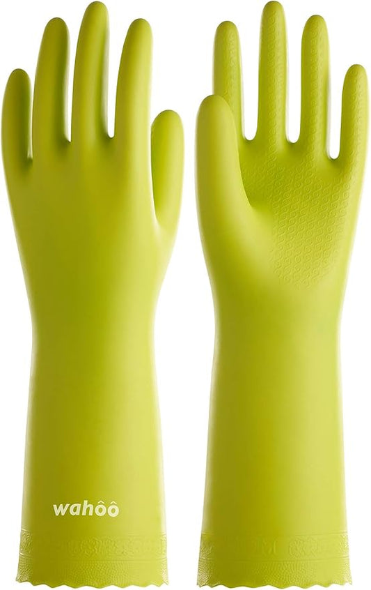LANON wahoo Skin-Friendly Cleaning Gloves, Dishwashing Kitchen Gloves with Cotton Flocked Liner, Reusable, Non-Slip, Bud Tender, Small