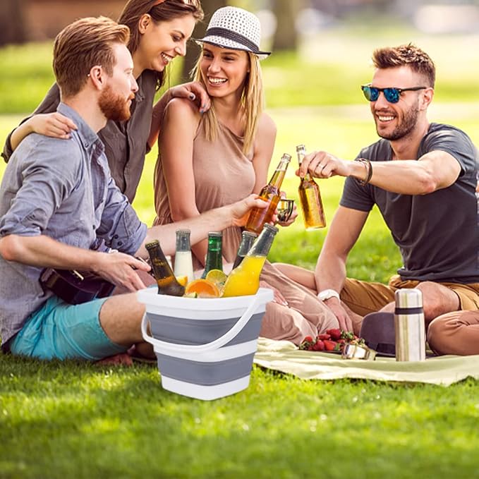 Small Collapsible Bucket, 1.4Gal/5L BPA-Free - Foldable Water Pail for Car Washing, Camping, Beach - Portable Lightweight Storage for Outdoor, RV, Travel (Grey)