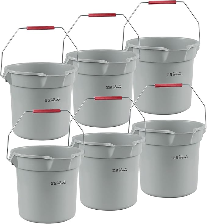 Kiddream 6 Pack 3.5 Gallon Utility Bucket with Handle, Cleaning Bucket with Pour Spout, Grey