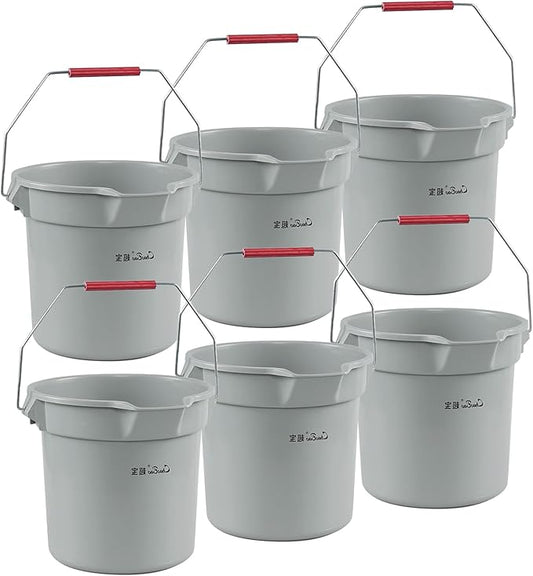 Kiddream 6 Pack 3.5 Gallon Utility Bucket with Handle, Cleaning Bucket with Pour Spout, Grey