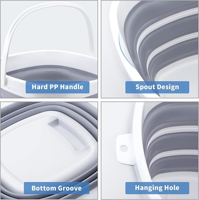 2 Pack Collapsible Buckets 10L 2.6 Gallon Cleaning Bucket Mop Bucket Folding Foldable Portable Small Plastic Water Supplies for Outdoor Garden Camping Fishing Car Wash Space Saving Square