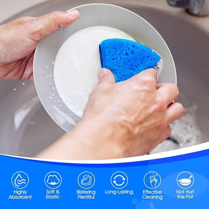 Orighty Non-Scratch Cellulose Scrub Sponges 24 Pack, Kitchen Sponges for Kitchen, Bathroom, and Household, Dual Side Sponge for Dishes, Non-Scratch Sponge Safe on Non-Stick Cookware, Car and More