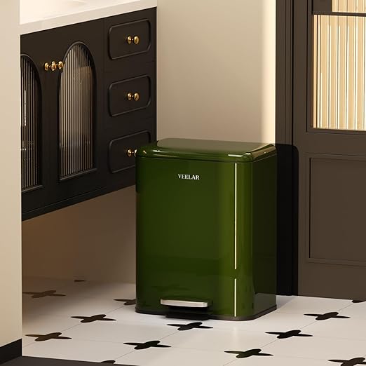 Small Bathroom Trash Can - Mini Step Garbage Can with Lid, Stainless Steel Trash Bin for Living Room Bedroom (Green, 6 Liter / 1.6 Gallon)