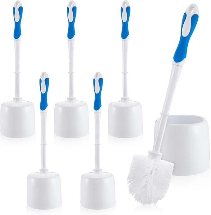 6 Pack Toilet Bowl Brush and Holder Toilet Bowl Scrubber Brush Heavy Duty 15 Inches Toilets Brushes Disposable White Stiff Bristles Cleaners Brushes Deep Cleaning Supplies for Bathroom