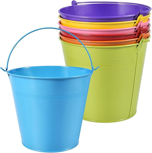OBTANIM 7 Pack Colorful Metal Buckets with Handle Galvanized Ice Pails for Plants, Succulents, Party Favors Organizing, Rustic Home Decor or Classrooms Pencil Storage (7.1 x 5.2 inch)