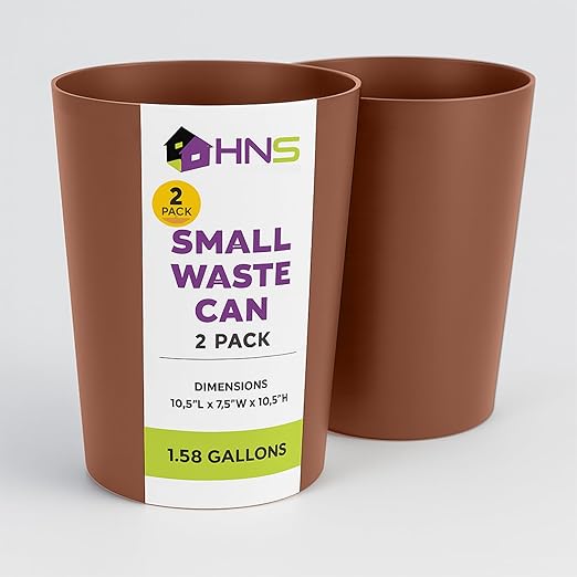 Mini Waste Basket - Pack of 2 Durable Small Plastic Garbage Trash Can Bin - Lidless Open-Top Rectangular Slim Profile for Compact Spaces - Suitable for Home, Bathroom, Office, Bedroom & More, Copper