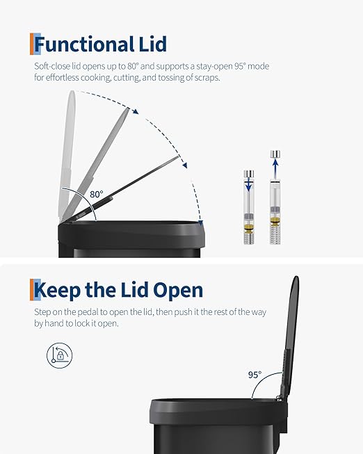 Garvee 21 Gallon / 80 Liter Metal Trash Can with Lid, Large Garbage Can for Kitchen, Rustproof Step-on Kitchen Metal Trash Bin with Liner Rim, Rear Handle, Soft Close Plastic Lid, Black