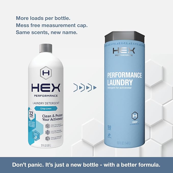 HEX Performance Laundry Detergent, Crisp, 100 Loads (Pack of 2) - Designed for Activewear, Eco-Friendly, Concentrated Formula
