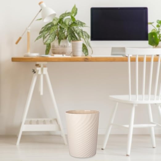 UUJOLY Plastic Small Trash Can Wastebasket, Garbage Container Basket for Bathrooms, Laundry Room, Kitchens, Offices, Kids Rooms, Dorms, (Beige, 1.8 Gallon/2 Pack)
