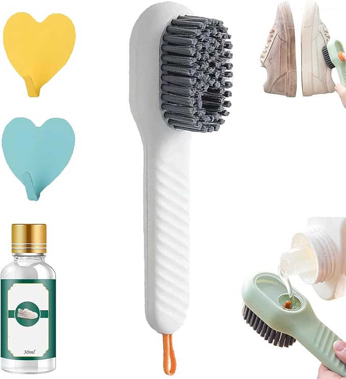 2 in 1 Multifunction Cleaning Brush, Multifunctional Cleaning Brush with Soap Dispenser, Liquid Filled Laundry Brush, Household Cleaning Clothes Shoes Brush with Liquid Box (White)