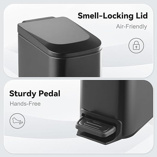 ELPHECO Small Bathroom Trash Can with Lid Soft Close 1.8 Gallon / 6.8 Liter Stainless Steel Garbage Can Slim Black Wastebasket for Bathroom, Office, Bedroom, Matte Black