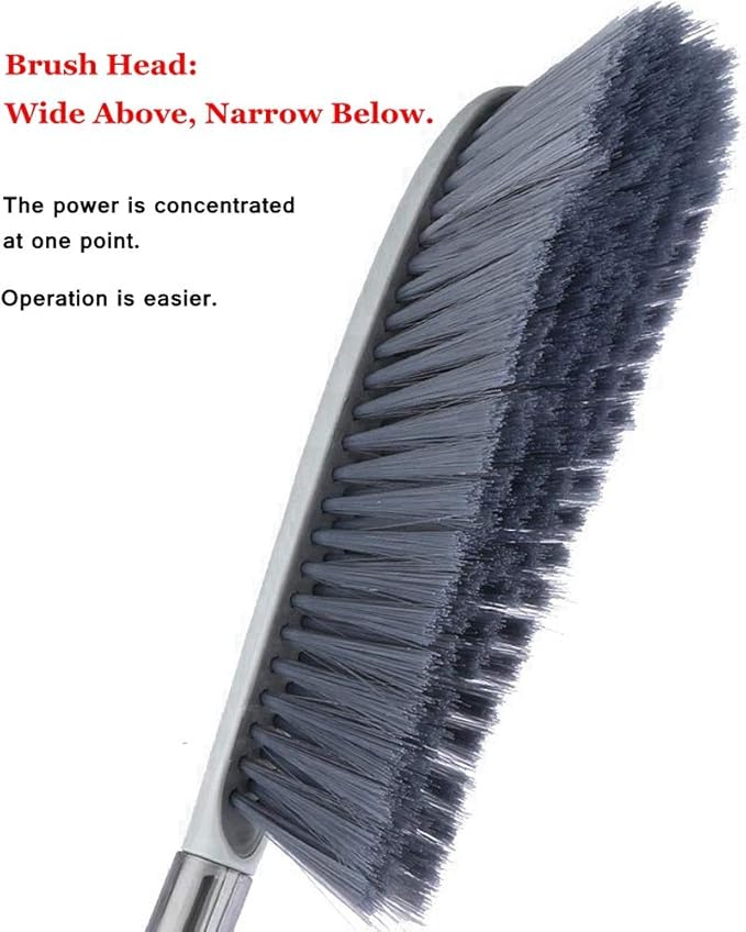 Hand Broom, 14 inch Large Counter Duster, Slightly Stiff Plastic Bristle Brush with Long Handle, Sweep for Furniture, Floor, Bench, Carpet, Woodworking, Patio, Home, Shop(Gray, 14 inch)