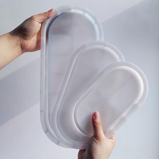Wehous 3PCS Oval Tray Silicone Molds, Different Size Tray Resin Concrete Mold Large Rolling Tray Molds Storage Molds for Epoxy Resin Casting Container Candle Jewelry Holder Plates Mold Craft Decor