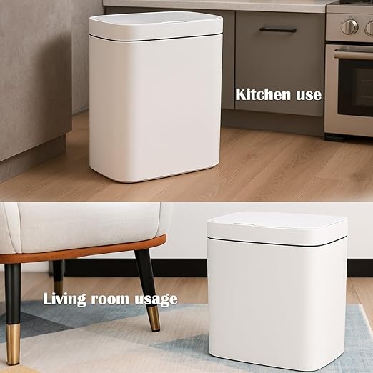 Two White Smart Sensor Trash cans with a Capacity of 3.2 gallons, Supporting Multiple Opening Methods, Waterproof Design, Anti Odor Design, Fast Response, Suitable for Kitchens,bedrooms,Offices, etc