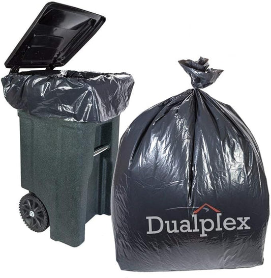 Dualplex 64-65 Gallon Black Trash Bags for Toter, 1.5 Mil Garbage Bag 50 Bags Per Case 50" X 54"