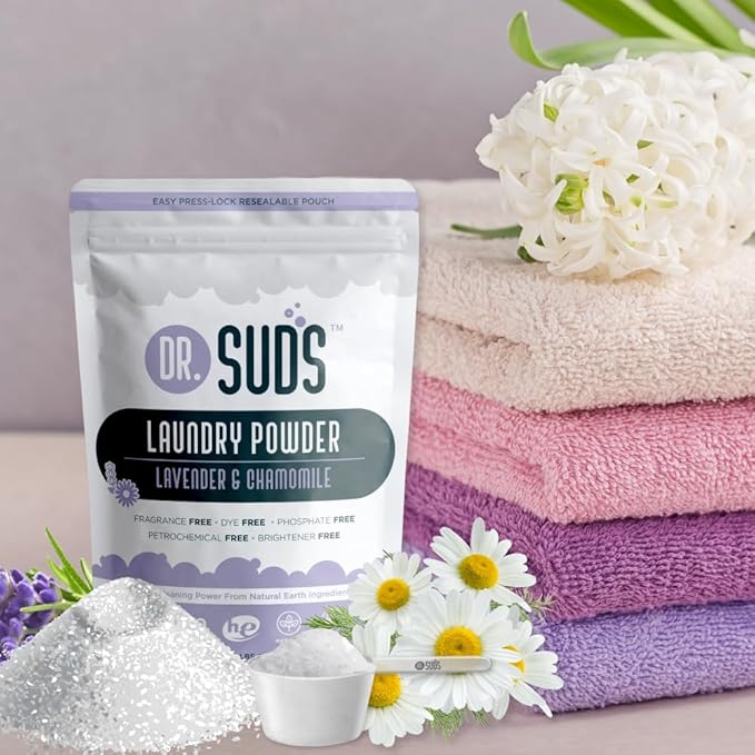 Dr Suds Natural Laundry Detergent Powder 4 Lbs 100+ Loads Skin Friendly with Lavender Chamomile Made with Natural Earth Minerals Made in USA