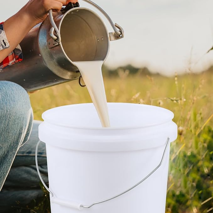 6 Pack 4 Gallon Plastic Storage Buckets Pails with Sealed Lids, Round Food Grade Buckets with Handle, White