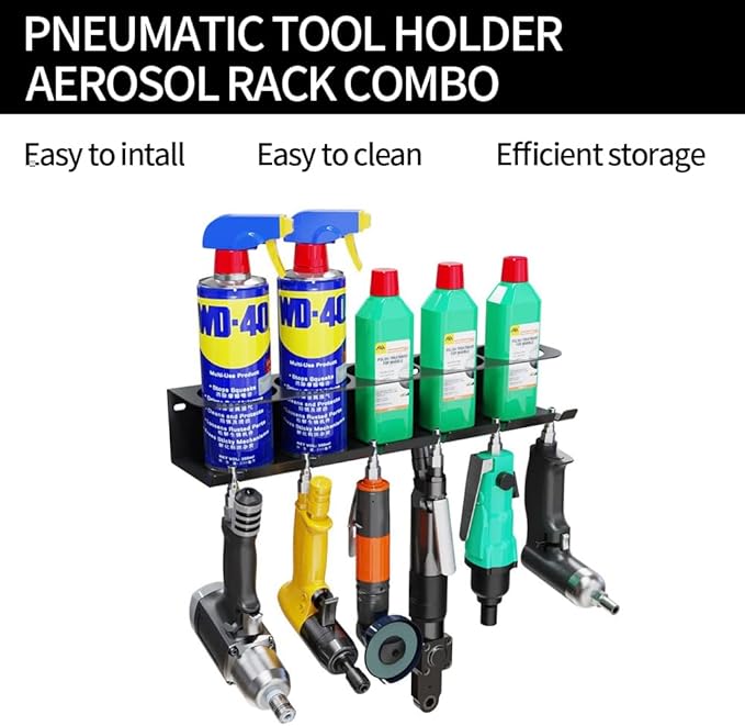 Spray Can Holder Rack Organizer,Pneumatic Tool Aerosol Rack Combo Paint Bottle Storage 5 Can Spray Bottle Holder Heavy-Duty Steel Wall Mounted for Garage and Workspace