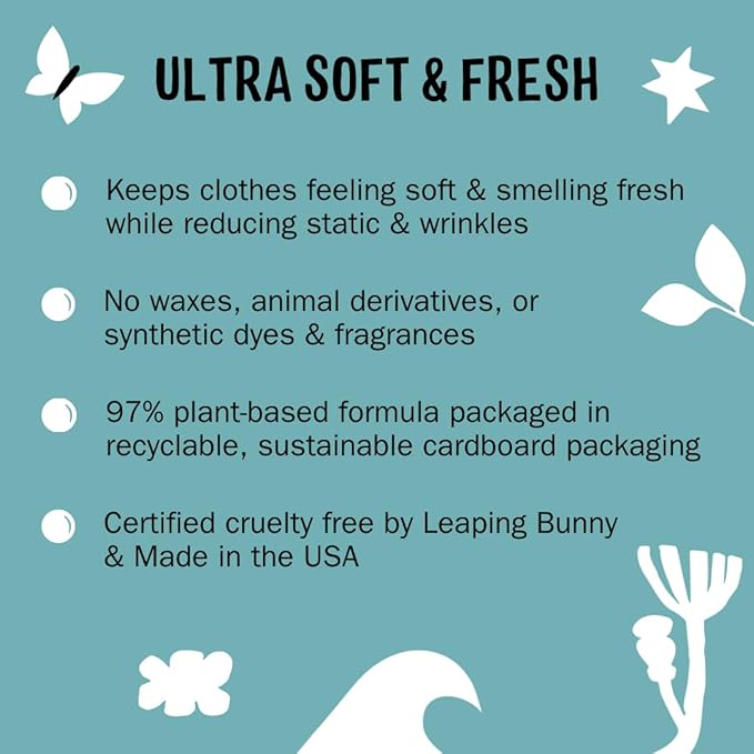 Molly's Suds Fabric Softener Dryer Sheets for Sensitive Skin | Plant-Based Static Reducer, Plastic-Free Packaging | Unscented (120 Sheets)