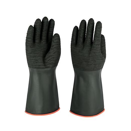 North Tower Heavy Duty Rubber Gloves, Industrial Gloves Waterproof Reusable Protective Work for Cleaning, Dishwashing, Upgraded with Non-Slip Design, Black（18in,1 pair）