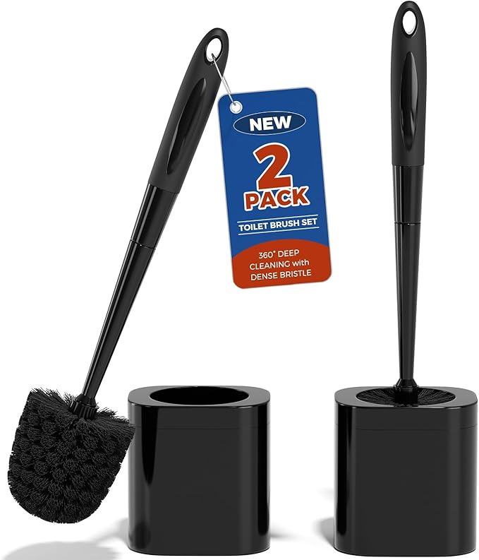 Toilet Brush, 2 Pack Toilet Brush and Holder Set Bathroom Accessories, Toilet Bowl Brush and Holder for Bathroom, Black