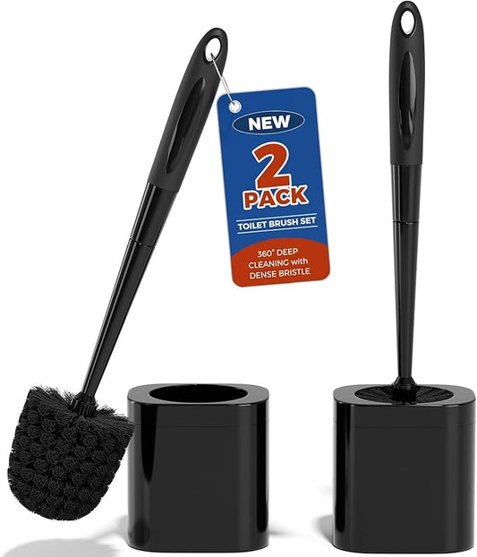 Toilet Brush, 2 Pack Toilet Brush and Holder Set Bathroom Accessories, Toilet Bowl Brush and Holder for Bathroom, Black