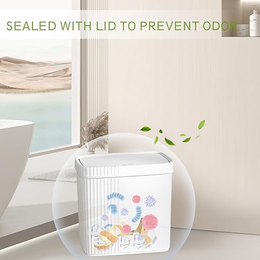 UUJOLY Small Bathroom Trash Can with Lid Slim Wastebasket Garbage Can Plastic Container Basket Trash Bin for Kitchen, Laundry Room, Office, Kids Room, Dorm, White, 2.4 Gallon