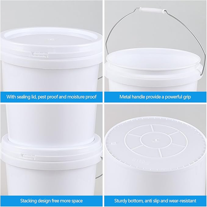 vababa 4 Gallon Plastic Food Storage Pail with Handle, 4-Pack Utility Storage Bucket Container with Lid, White