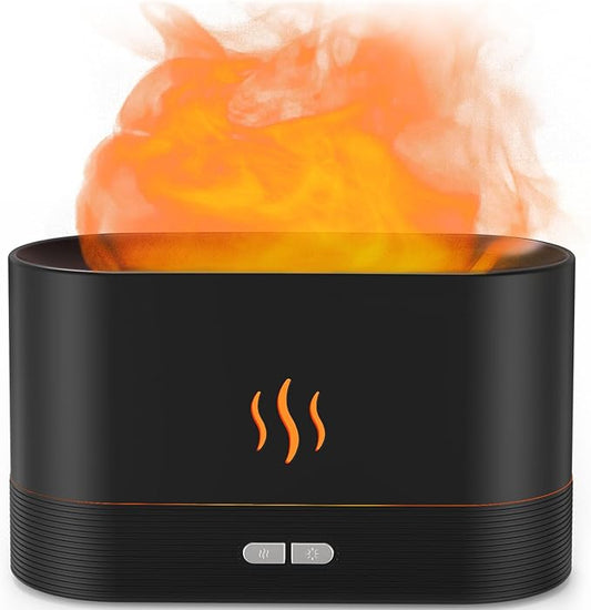 Essential Oil Diffuser, Flame Air Humidifier with Fire Led Light - 2 Rightness, 180mL Capacity (8 Hours), Auto-Off Protection Air Diffuser for Home Bedroom Office Gifts(Black)