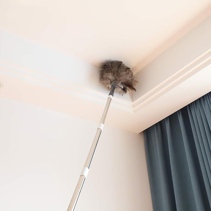 Gray Ostrich Feather Duster with 71Inch Pole,Extendable Microfiber Duster for Home Cleaning