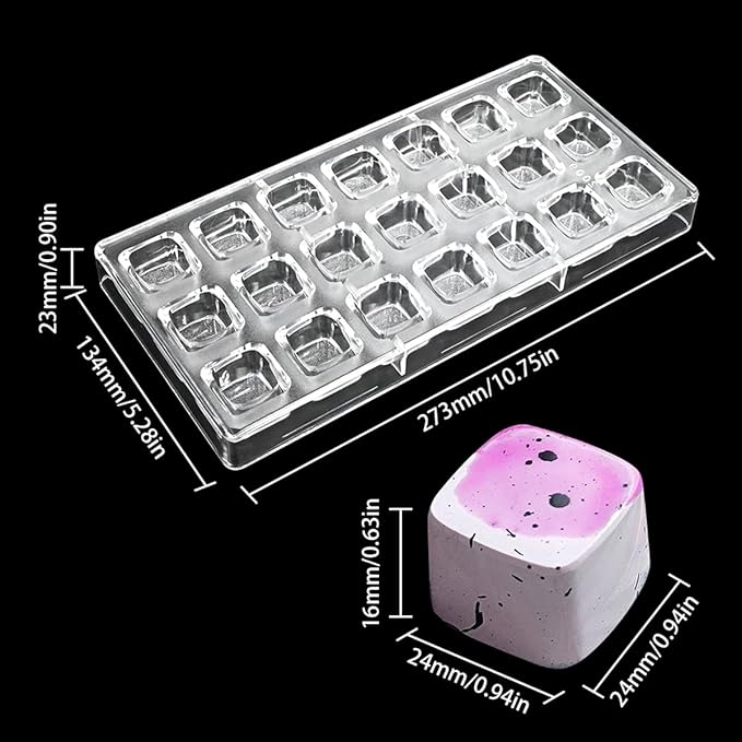 TUKE Square Polycarbonate Chocolate Mold 21 Cavities Premium Plastic Mold for Chocolate Making, Candy, Desserts – Food-Grade, Durable & Easy Release for DIY Home Baking (F_ Square)