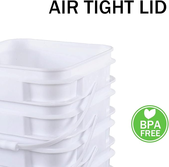 Versatile Square White Pails and Lids, Food Grade Storage Bucket, Plastic All Purpose Bucket Pail with Handle (3 Gallon, 4 Pack)