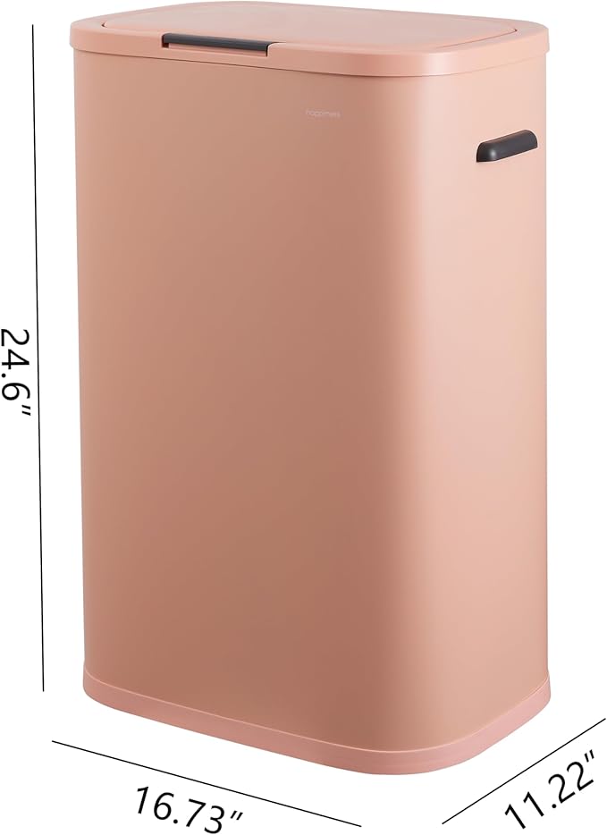 happimess HPM1017G Tammi Kitchen 14.5-Gallon Slim Metal Push Button Trash Can for Home, Kitchen, Laundry Room, Office, Bedroom, Bathroom, Flamingo Pink