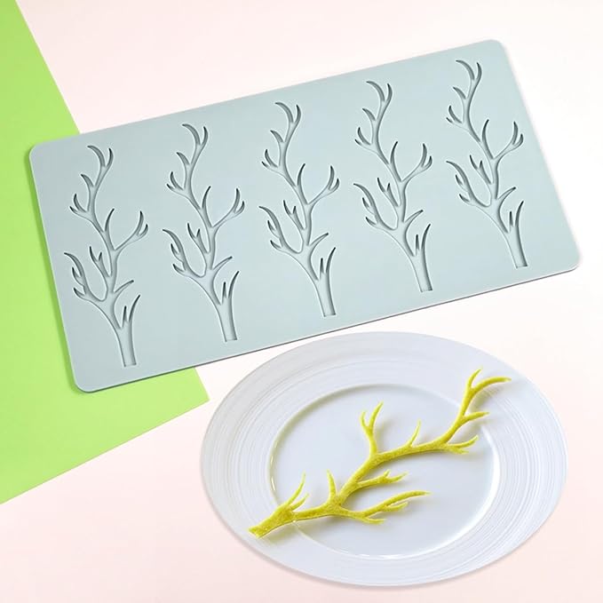 TUKE Tuile Mold 3D Branch Molds Silicone Tuile Fondant Molds Hollow Candy Lace Silicone Molds for Baking, Polymer Clay, Sugar Craft Dessert Cupcake Cake Decorating (Branch_9.52x4.92x0.12inch)