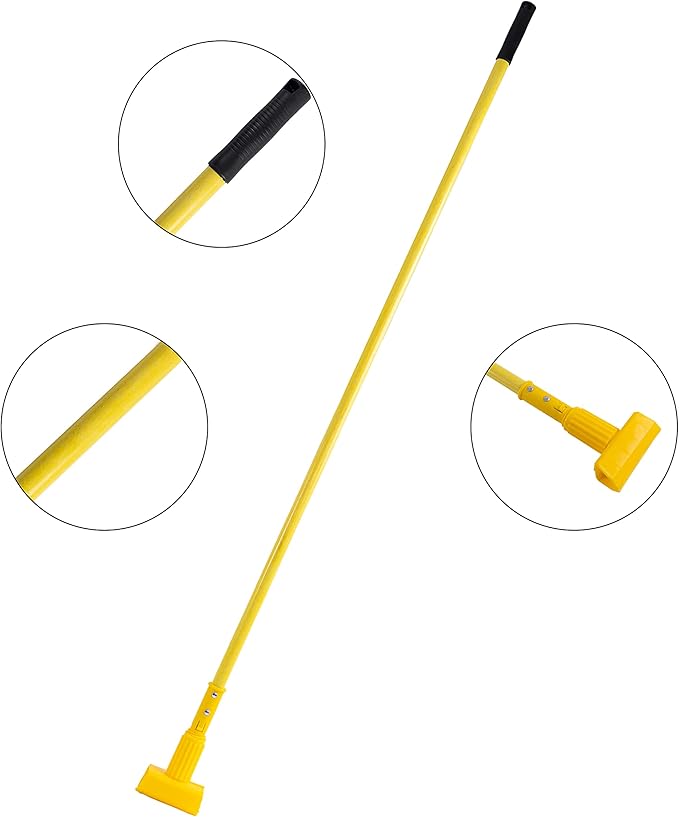 Matthew Cleaning Commercial Quick-Change Fiberglass Mop Handle for Floor Cleaning Heavy Duty Mop Stick Replacement 60inch Jaw Clamp-Style Wet Mop Gripper Holder Handle 6 Packs