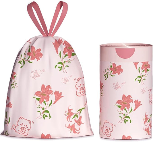 13 Gallon Trash Bags Drawstring, 50 Count Tall Kitchen Trash Bags, Sturdy Large Trash Bags, Lily Printed Garbage Bags 13 Gallon Tall Kitchen, Tear Resistant Kitchen Garbage Bags for Kitchen
