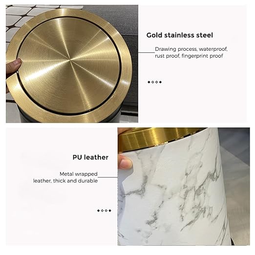 4gallon,Marble Trash Can with Lid,Medium Bedroom Garbage Can,Flip Top Trash Can for Bathroom,Bedroom,Kitchen,Living Room(Marble)