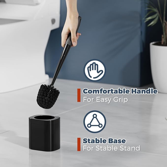 Toilet Brush, 2 Pack Toilet Brush and Holder Set Bathroom Accessories, Toilet Bowl Brush and Holder for Bathroom, Black