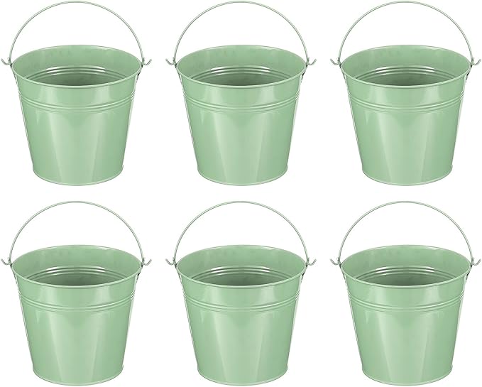 PATIKIL 5.9"x5.1" Small Metal Buckets with Handle, 6 Pcs Mini Galvanized Bucket Colorful Easter Buckets for Crafts Party Favors Decoration, Light Green