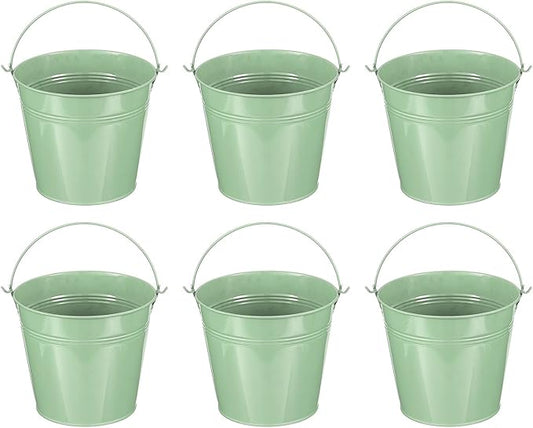 PATIKIL 5.9"x5.1" Small Metal Buckets with Handle, 6 Pcs Mini Galvanized Bucket Colorful Easter Buckets for Crafts Party Favors Decoration, Light Green