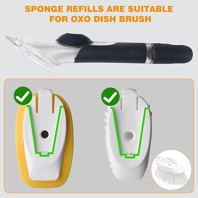 Sponge Brush Refills for OXO Soap Dispensing Dish Brush - 4 Pack Dish Cleaning Soap Dispensing Head Replacement for Scrubber