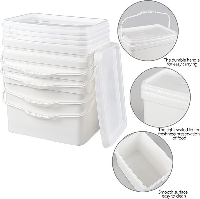 4-Pack 20 L/5 Gallon Food Grade Buckets with Lid, White Plastic Pails with Handle