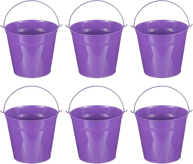 PATIKIL 7"x6.4" Small Metal Buckets with Handle, 6 Pcs Mini Galvanized Bucket Colorful Easter Buckets for Crafts Party Favors Decoration, Purple
