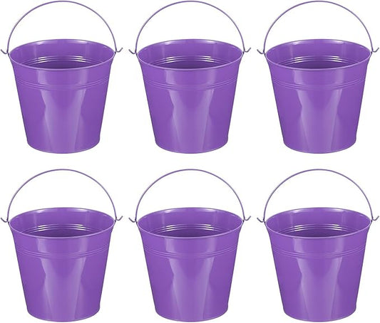 PATIKIL 7"x6.4" Small Metal Buckets with Handle, 6 Pcs Mini Galvanized Bucket Colorful Easter Buckets for Crafts Party Favors Decoration, Purple