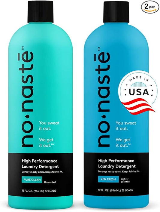 Nonaste Liquid Laundry Detergent - 64 Fl Oz (Pack of 2) - Active Wear Laundry Detergent for Workout Clothes & More - Scented & Unscented Bundle, Gentle & Color Safe