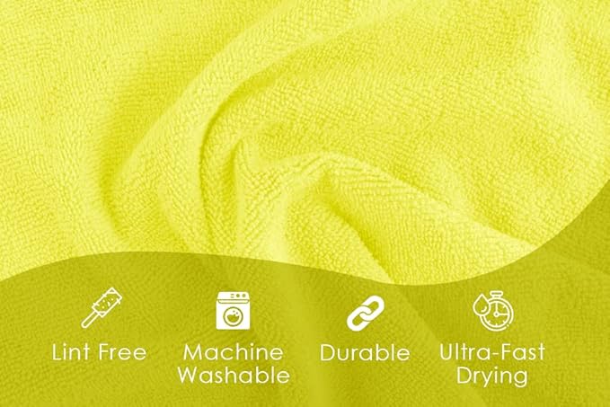 Avalon Towels Microfiber Cleaning Cloths (Value Pack of 48) Size 16" x 16", Highly Absorbent Cleaning Rags, Lint Free Cleaning Towels, Reusable and Washable, Microfiber Towels for Cars (Yellow)