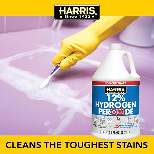 HARRIS 12% Concentrated Hydrogen Peroxide, 128oz, for Kitchen, Bath, Laundry, Home and Garden with Easy Fill Funnel