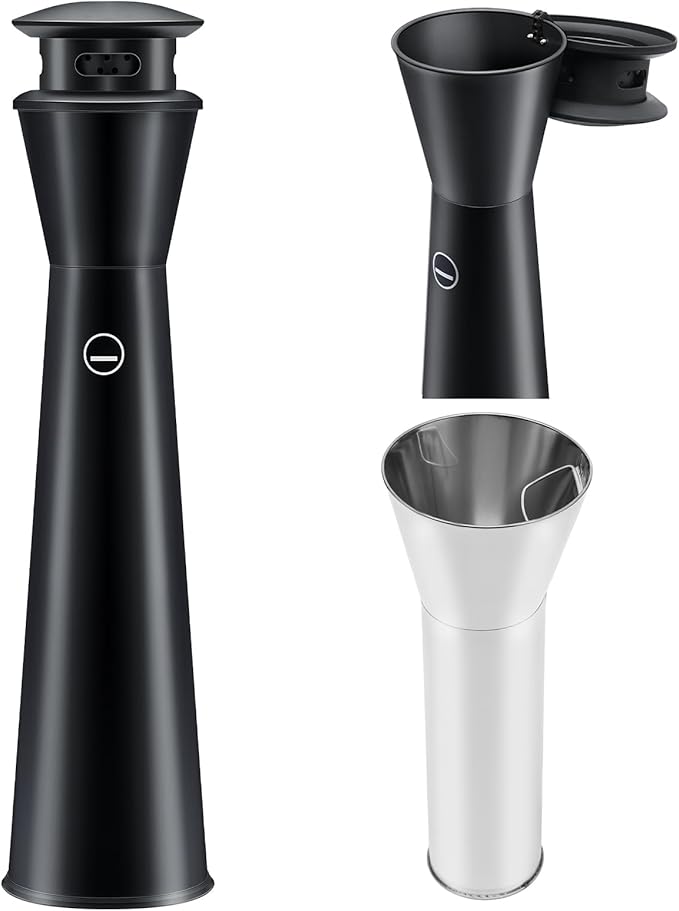 Steel Ash Receptacle Outdoor Trash Can with Lid, 43" Height, Black, Standing Ash Bin with Removable Inner Bucket Vertical Trash Container for Outside Home Backyard Patio Office Hotel